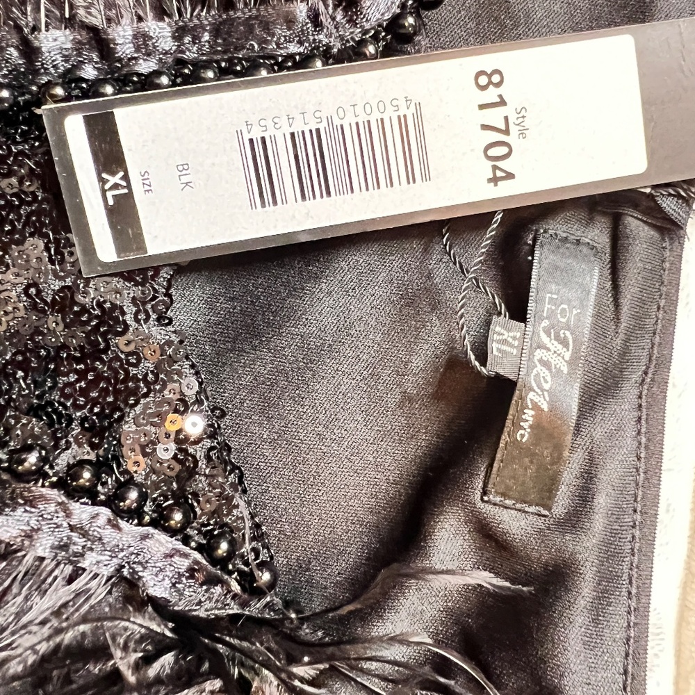 # A189  For Her NYC   Black Feather  Sequin Glam Night out  Dress  NWT  XL - Picture 8 of 10